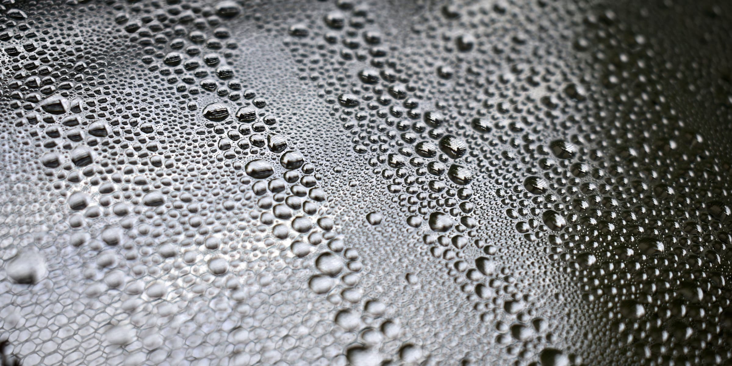 Water droplets on a black surface