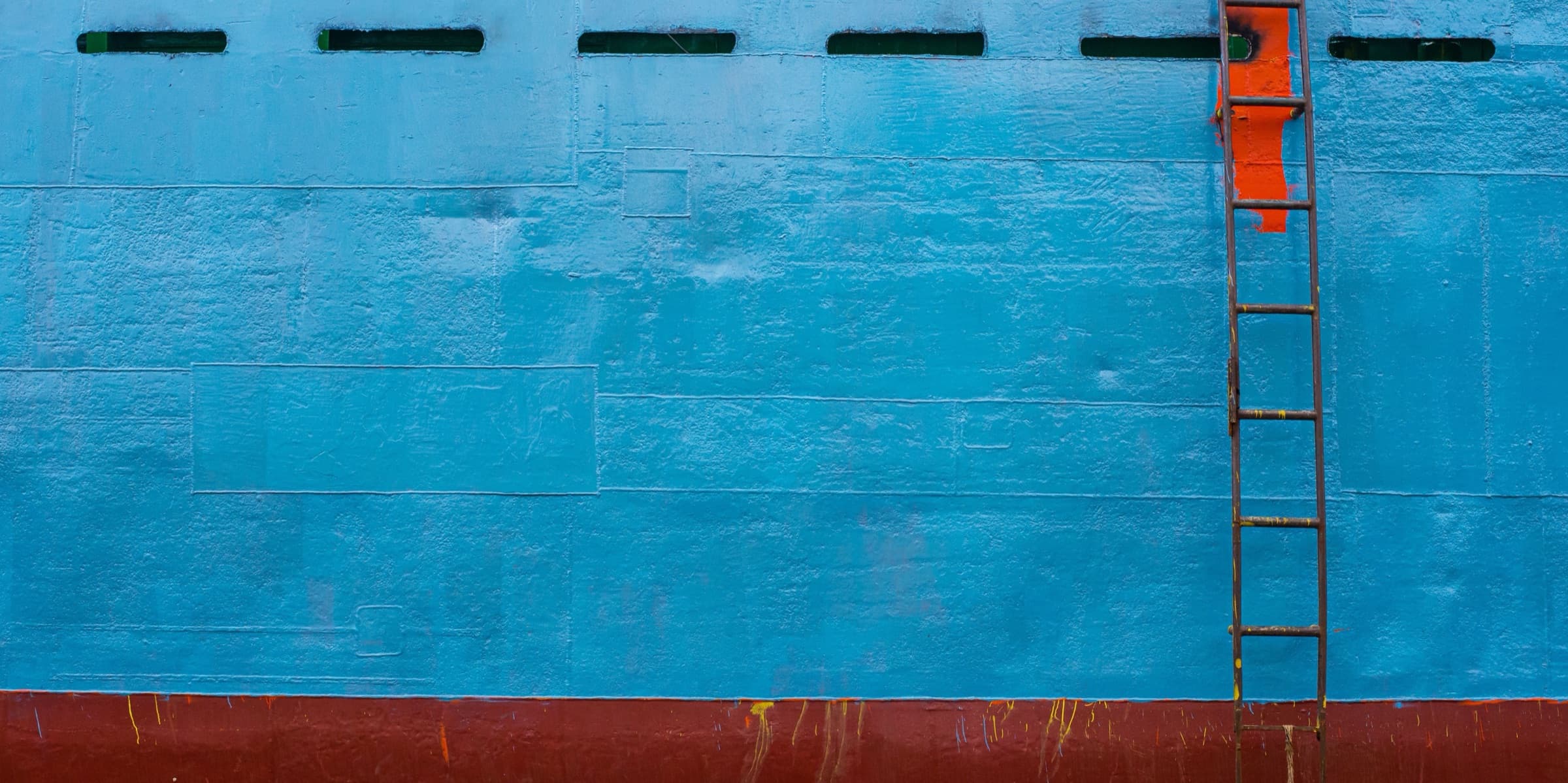 Painted ship hull with a steel ladder